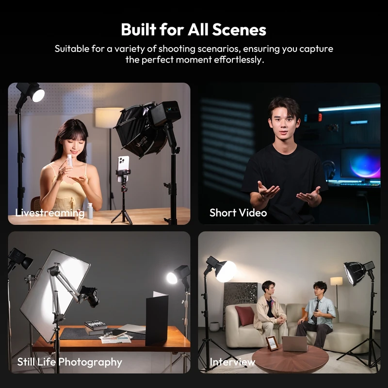 Ulanzi ML100Bi ML100RGB 100W COB Video Light 2700K-6500K Bi-Color 360° RGB CRI 95＋ Photography Studio LED Kit for Live-streaming 3
