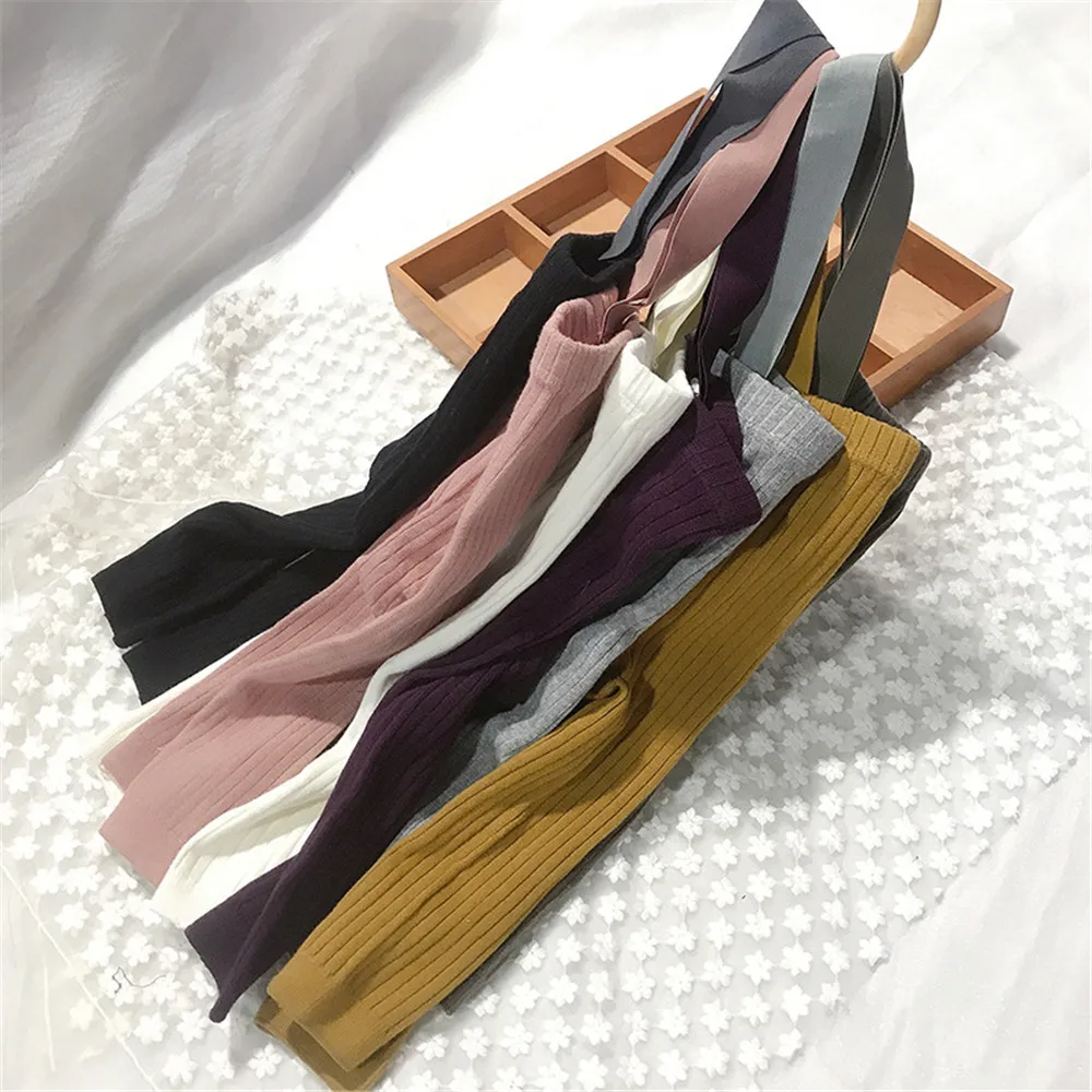 Kids Leggings 7 Colors Toddler Girls Boys Strap Pants Baby Solid Color Knitted Ribbed Leggings Autumn Winter Warm Trousers 0-4T
