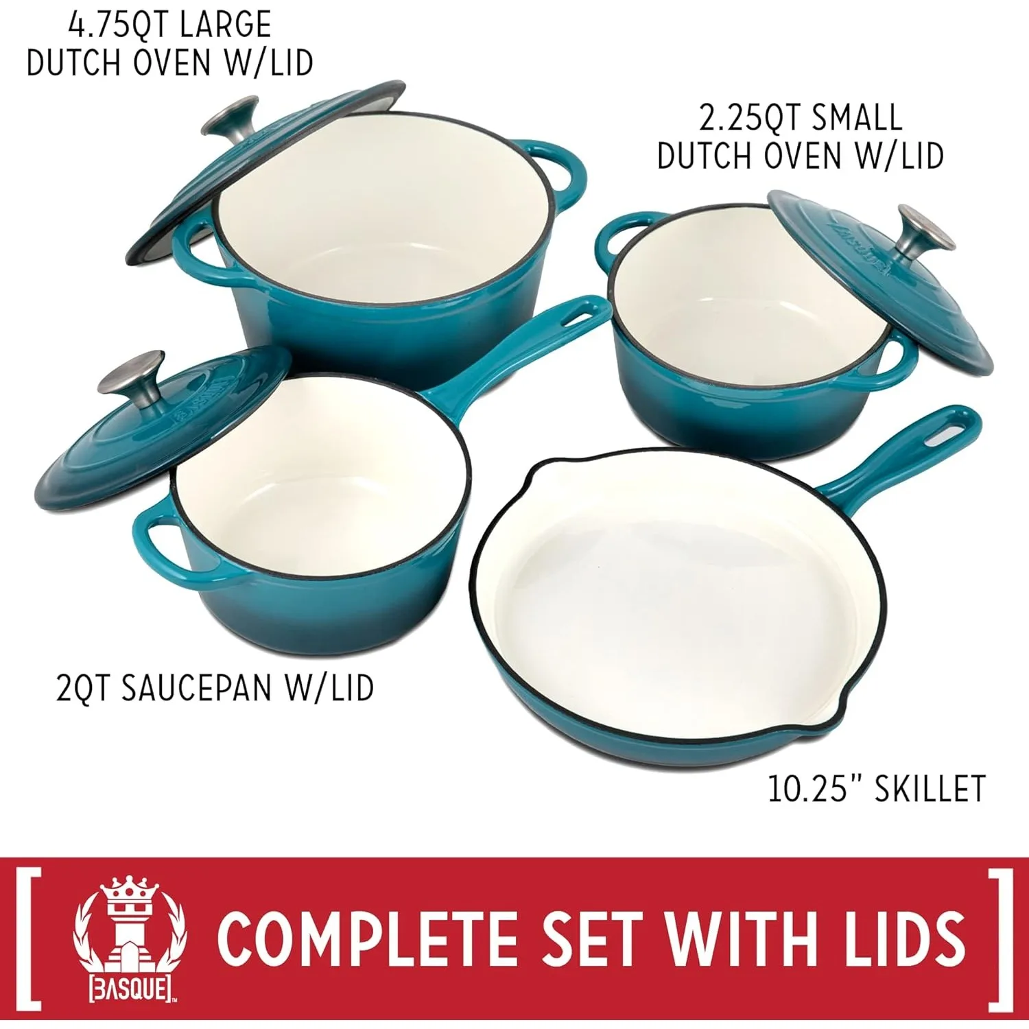 7-Piece Enameled Cast Iron Cookware Set – Biscay Blue Short Description: 6