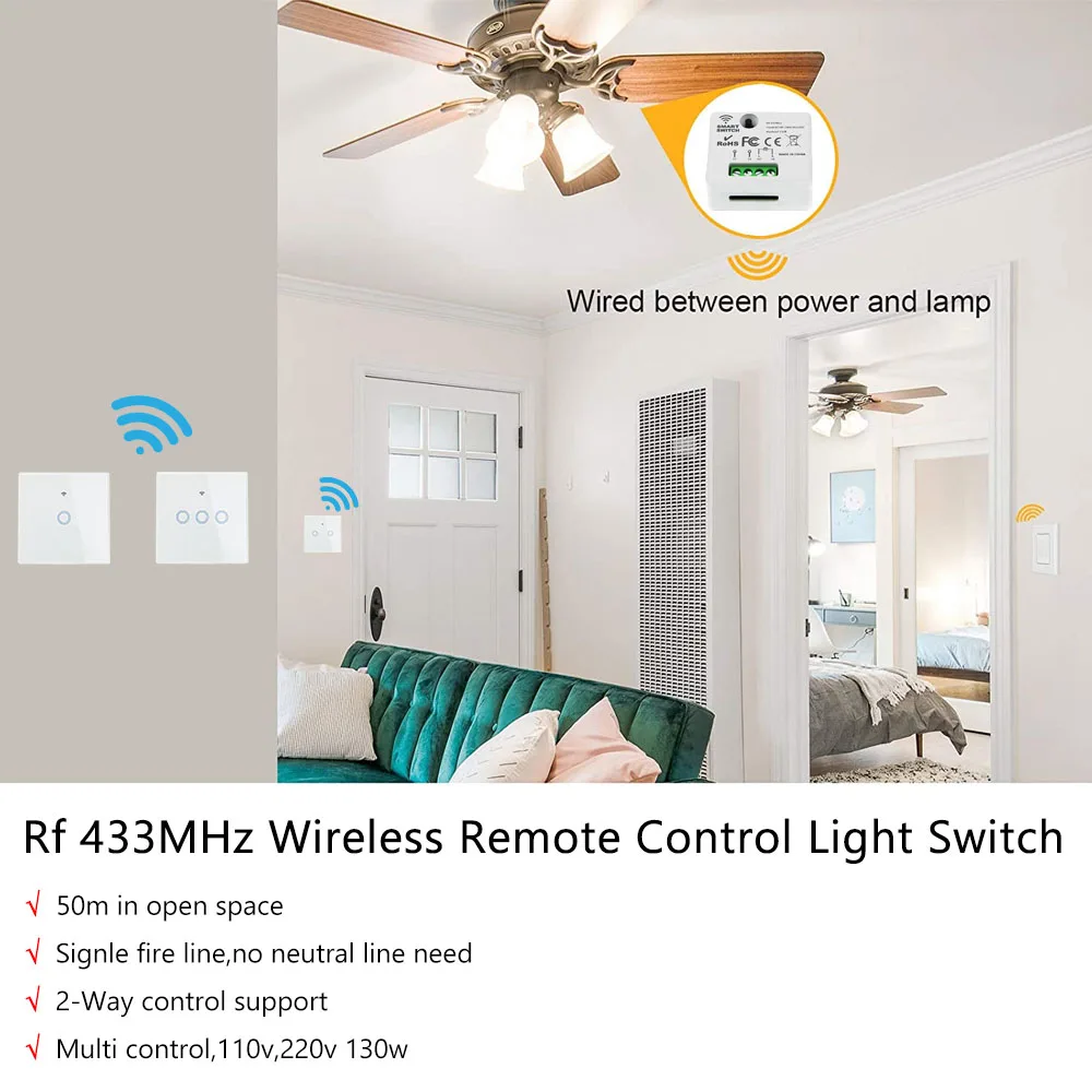 TEDELIGO Smart Light Switch Without Neutral 220V 130W Breaker Wireless  Touch Button Wall Switch Mini Relay 2-Way On/Off Module - AliExpress