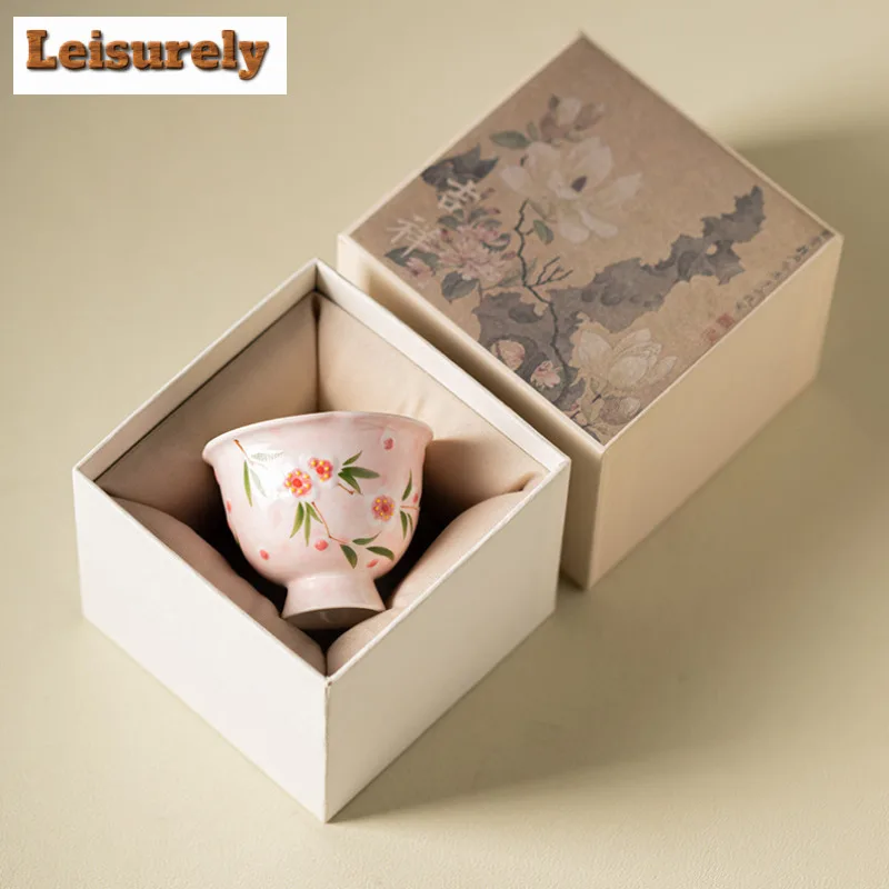 Hand-painted Peach Blossom Teacup Ancient Tea Bowl Cup For Tea Tea-tasting Personal Cup Jianzhan Master Cups Tea Services Saucer