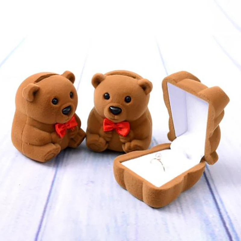 1PC Lovely Velvet Gift Box Cute Bear Jewelry Box Wedding Ring Box Necklace Ring Case Earrings Holder For Jewelry Display cute animal koala lovely key lanyard car keychain id card pass gym mobile phone badge kids key ring holder jewelry decorations