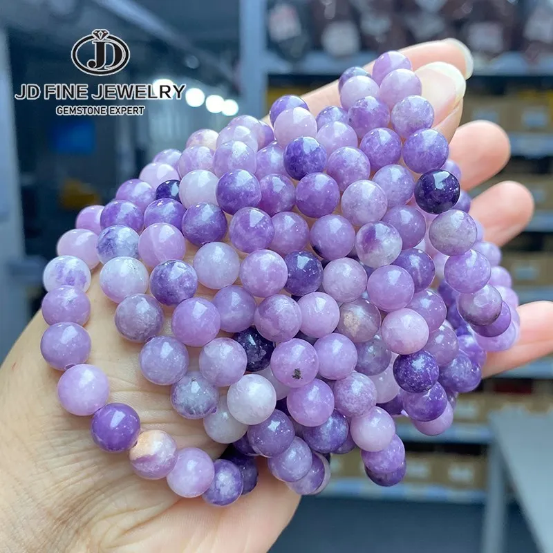 Jd Natural Stone Beaded China Lepidolite Bracciale Donna Fashion Energy Healing Round Stone Bracciale Yoga Meditazione Gioielli Regalo