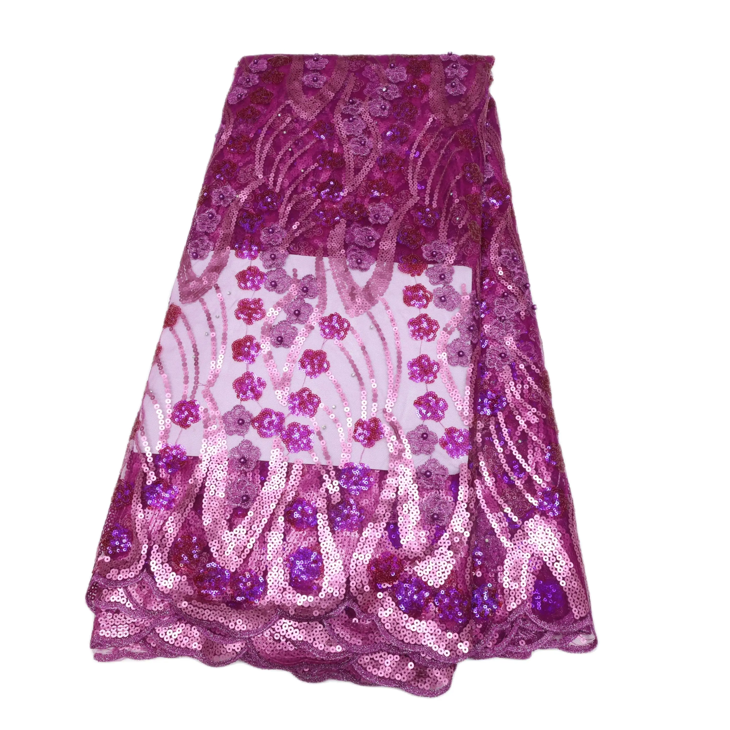 

African Sequins Lace Fabric with Beads, French Net Lace, Tulle Fabric, High Quality Evening Dresses Material, 5 Yard per