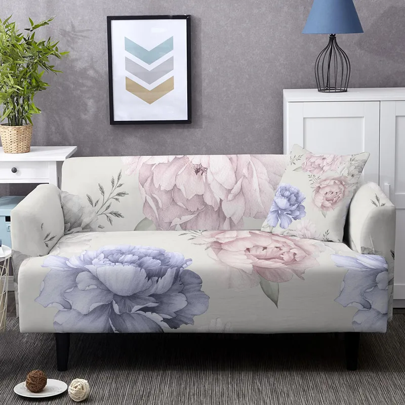 Stretch Slipcovers 1/2/3/4 Seat Peony Print Sectional Elastic Sofa Cover For Living Room L Shape Anti-slip Couch Covers 4