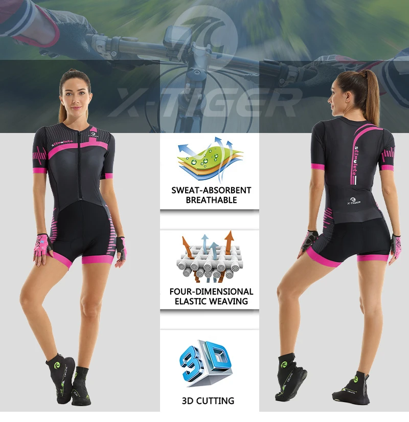 X-TIGER Women Triathlon Cycling Jersey Set Short Sleeve Skinsuit Maillot Ropa Ciclismo Professional Team Bicycle Jumpsuit