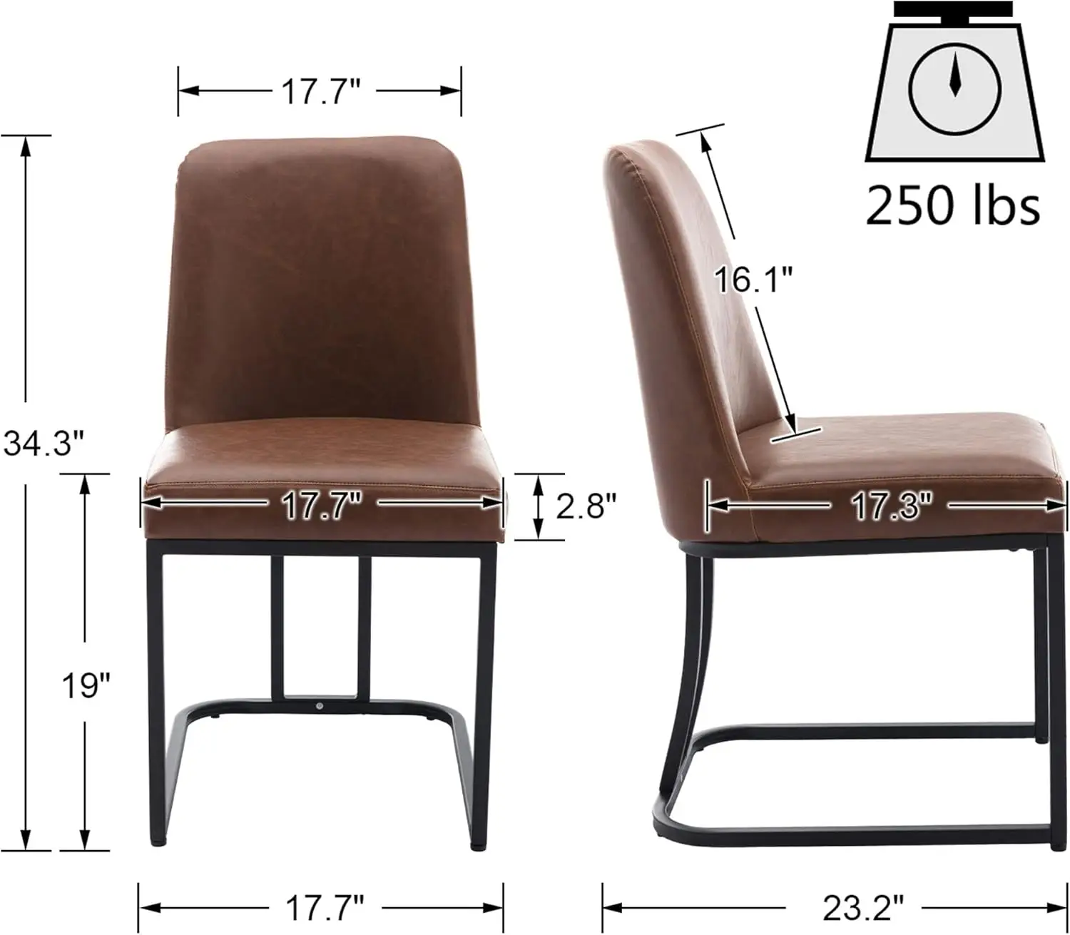 Faux Leather Upholstered Dining Chairs with Back, Mid Century Modern Chairs with Black Metal Frame