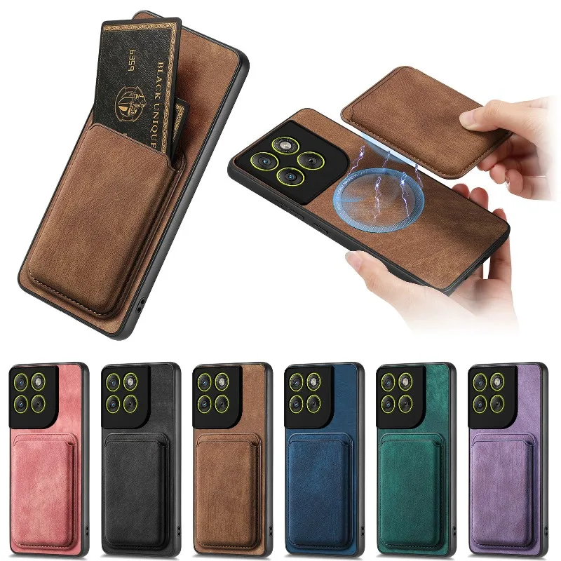 Magnetic Leather Wallet Case with Card Slot and Pocket