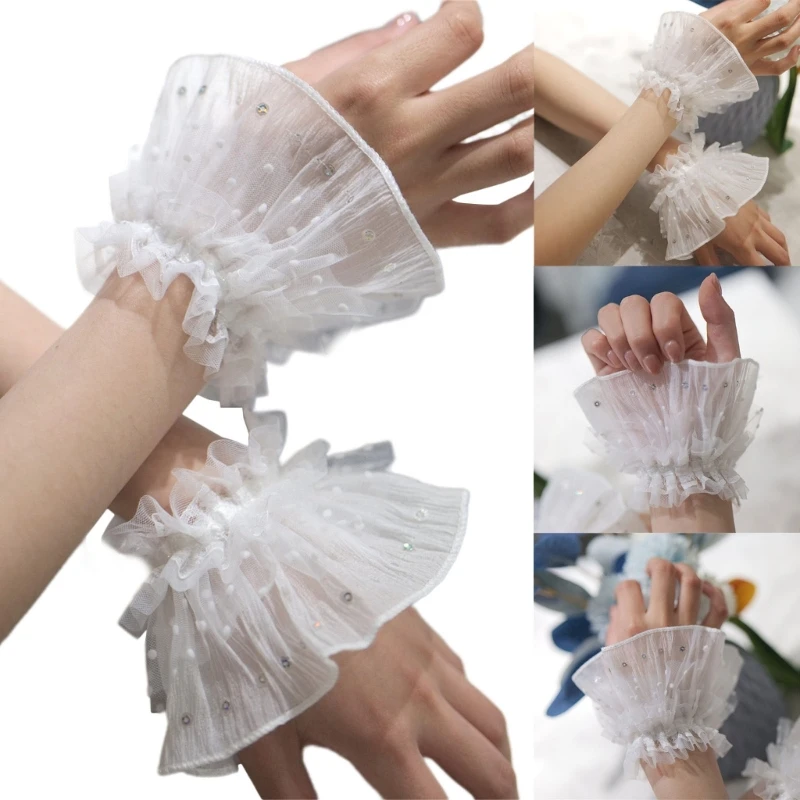 

Sequins Lace Ruffled False Sleeves for Shirt Girl Elastic Wristband Decorative Sleeves Woman Taking Photo Wrist Cuffs