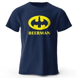 Men's Classic Beer Man Graphic Oversized T-Shirt - 100% Cotton Casual Summer Tee - XXXL (Navy)