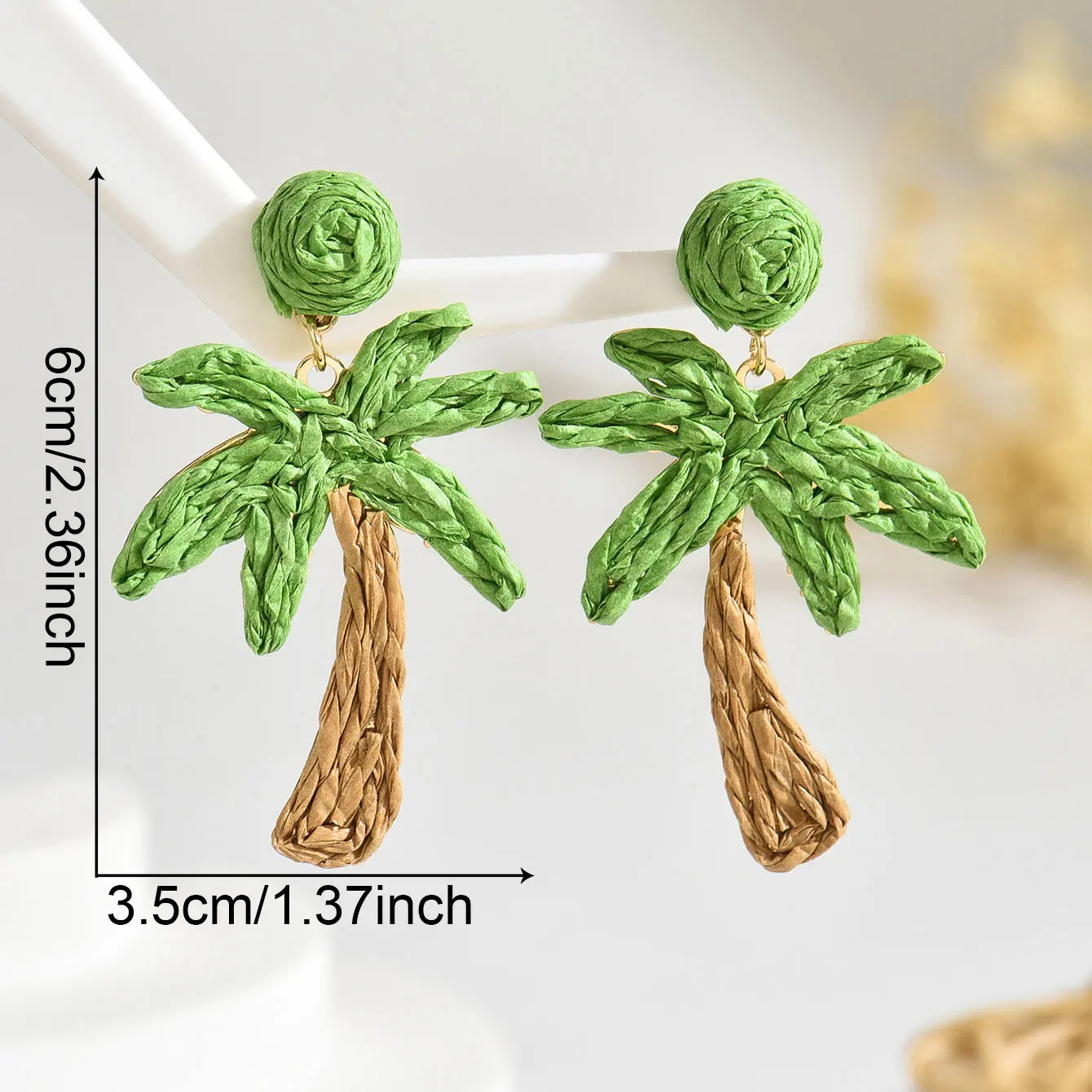 Bohemia Trendy Sweet Raffia Tree Drop Earrings for Women Stylish Handmade Colorful Rattan Knit Earrings Summer Beach Jewelry
