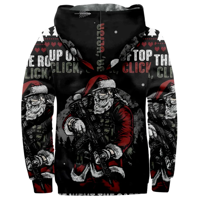 Christmas Cotton Coat Hooded Sweater Casual Print Men's Fur Loop Arctic Velvet Zipper Patch Pocket Hooded Sweater a06
