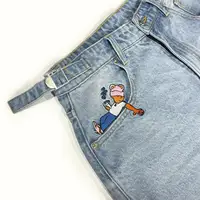 American Cartoon Embroidered Jeans Y2K Mens Womens Retro Pocket Embroidery Vintage Blue Baggy Jeans Oversized Wide Leg Trousers 1