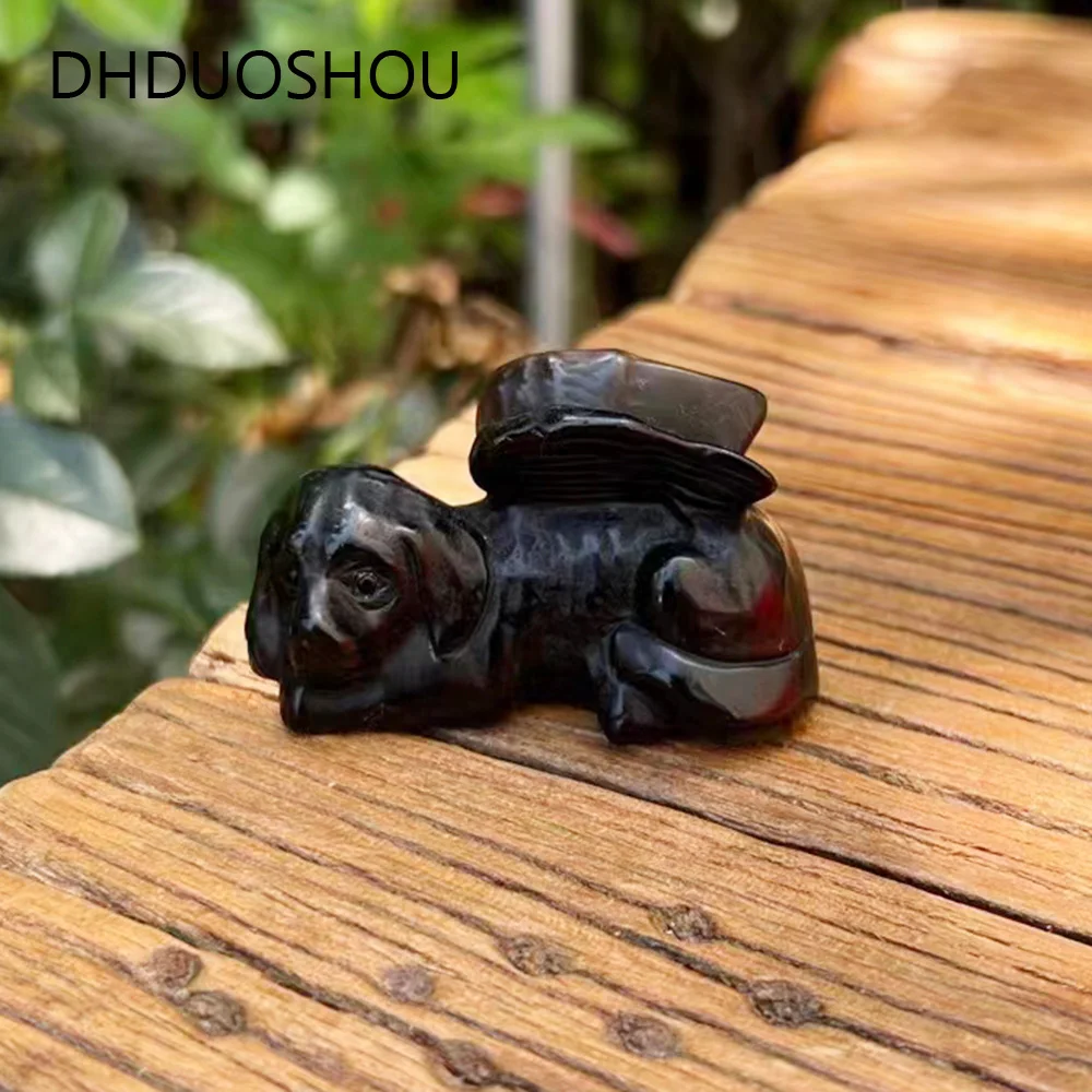 

Customized Natural Crystal Dog Figurine Animal Wing Obsidian Carving Sculpture Ornaments Statue For Home Decor Kids Gifts