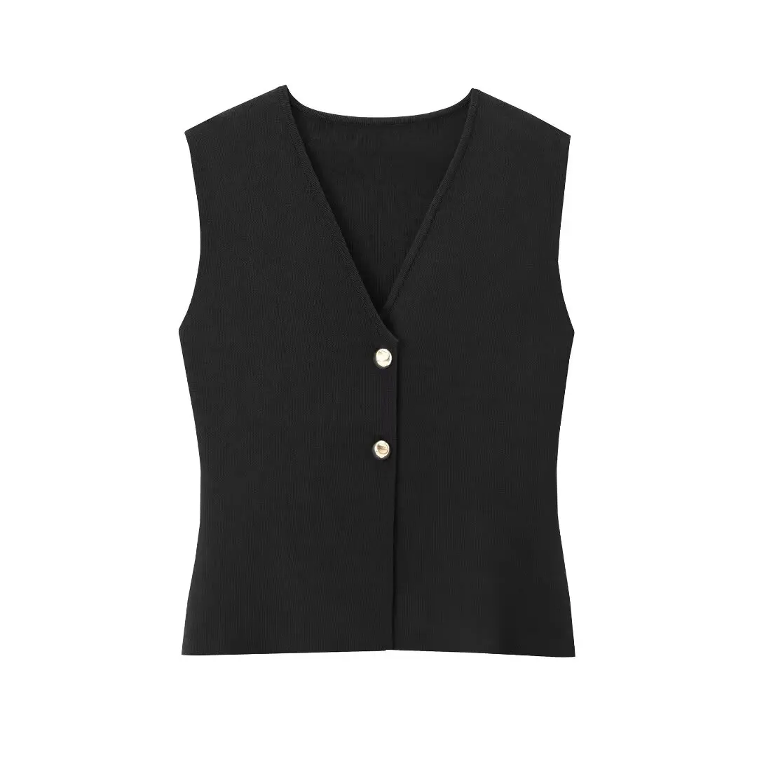 thumbnail image 1 of HH TRAF 2024 Tops casuales para mujer, camisetas sin mangas con cuello en V liso, camisetas de punto de un solo pecho, camisetas de otoño para mujer, moda en 3 colores, 1 of 4