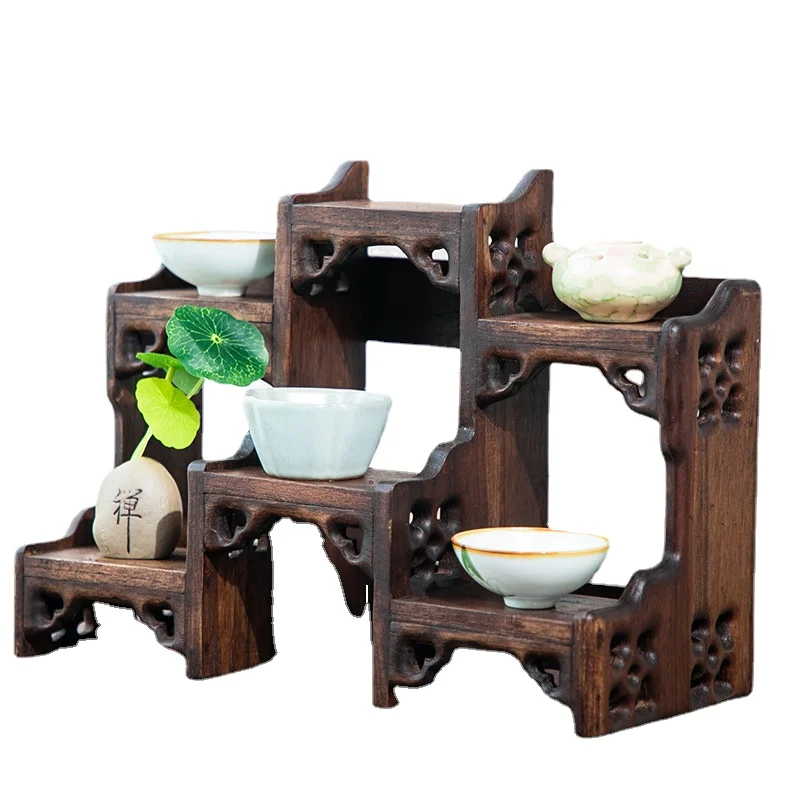 Chinesestyle Tea Set And Teapot Racks Small Tabletop Bogu Shelf Solid Wood Duobaoge Purple Clay