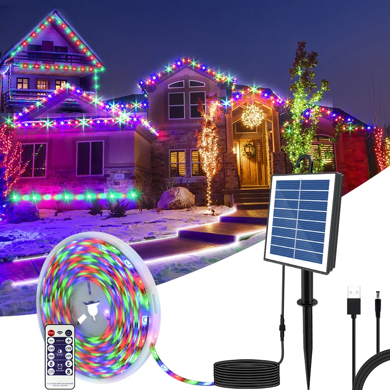 Solar LED Strip Lights 300LED 5m Long Christmas Strip Lights Flexible