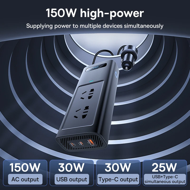 Автомобильный инвертор Baseus, 150 Вт, 12 В постоянного тока в 220 В переменного тока, европейская версия, быстрое зарядное устройство USB Type-C для автомобильного адаптера питания