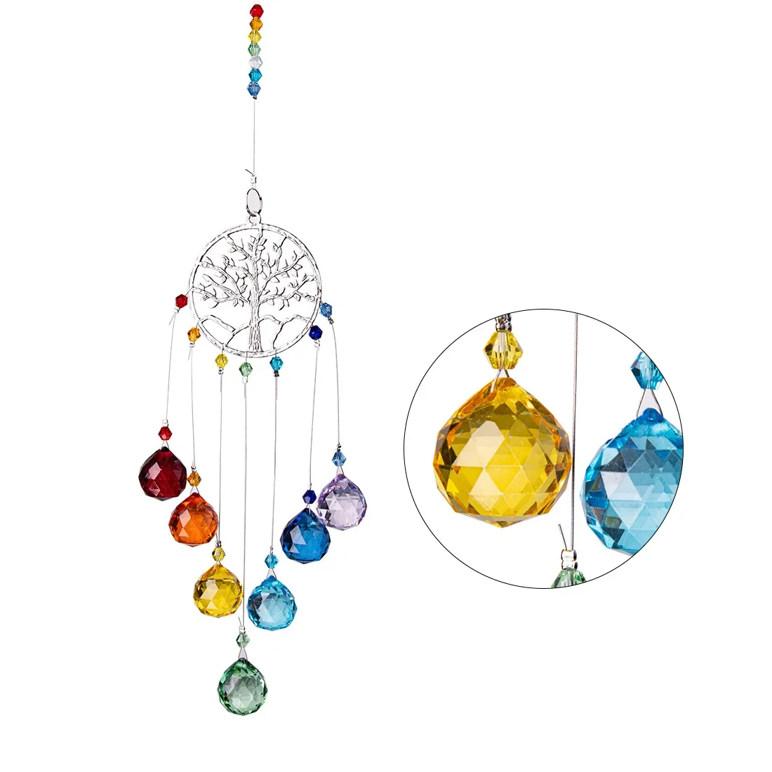 Hanging Crystal Lighting Ball Pendant DIY Tree Of Life Pendant Crystal Ball Sun Catcher Prism For Outdoor Home