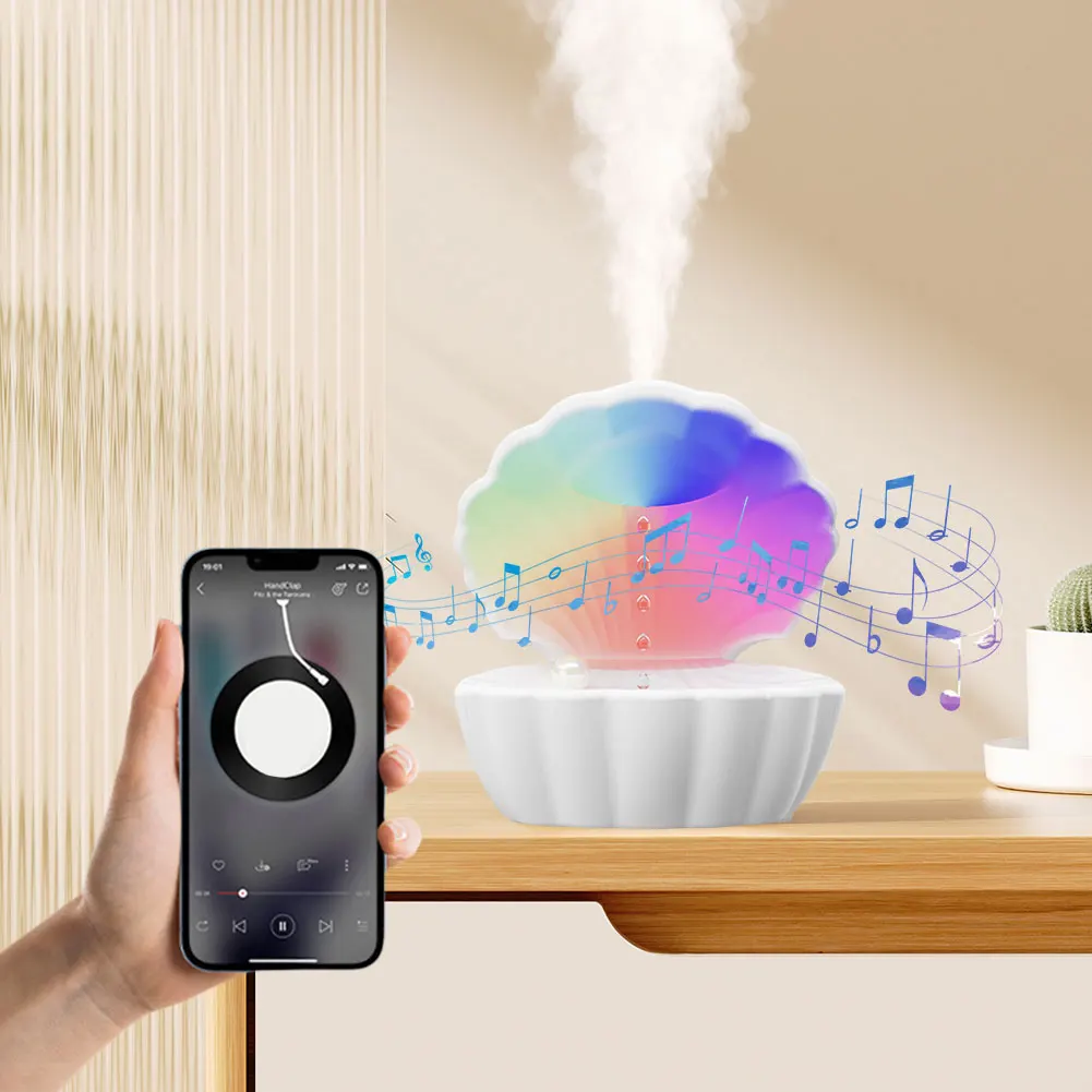 Shell Anti Gravity Humidifier Water Drop Humidifier with BT Speaker Night Light for Bedroom/Baby Nursery/Living Room