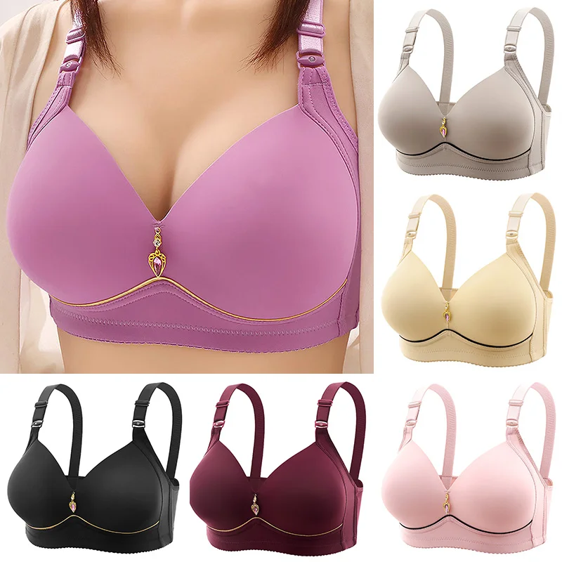 

Women Lingerie Thin Cup No Steel Ring BC Cup Large Size Push Up Bra Underwear Middle-aged Comfortable Breathable Adjustable