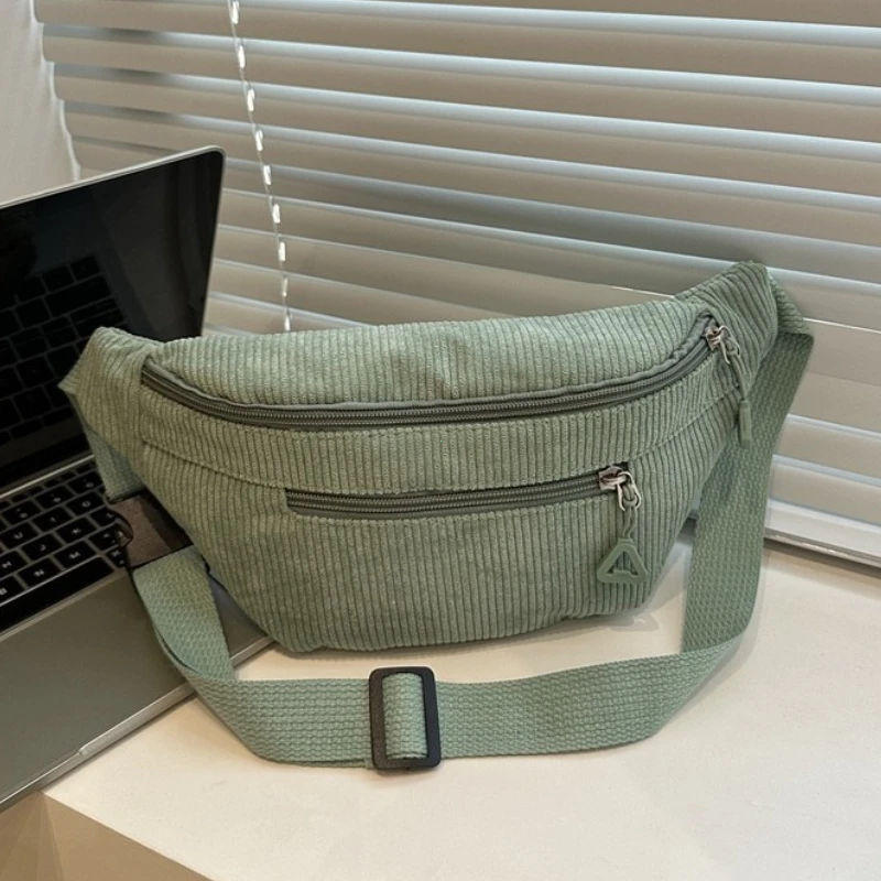 Lightweight Corduroy Fanny Pack Crossbody Bag Fashionable Retro Style Casual Chest Waist Bag Fresh Style Korean Version Handbags