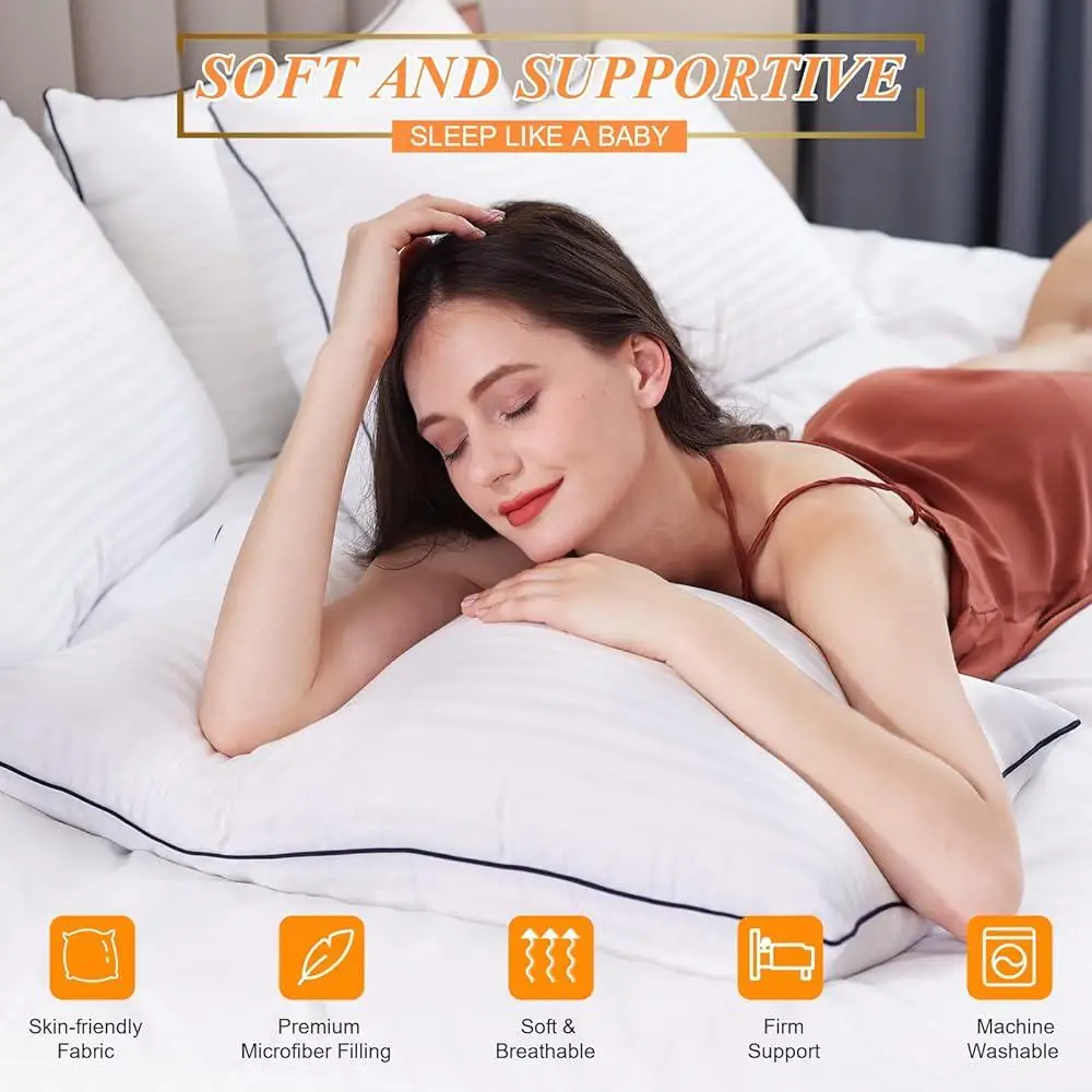 Cooling Luxury King Size Bed Pillows Set of 2 Soft Down Alternative Filling Breathable Comfortable Sleep Support Ideal Back 4