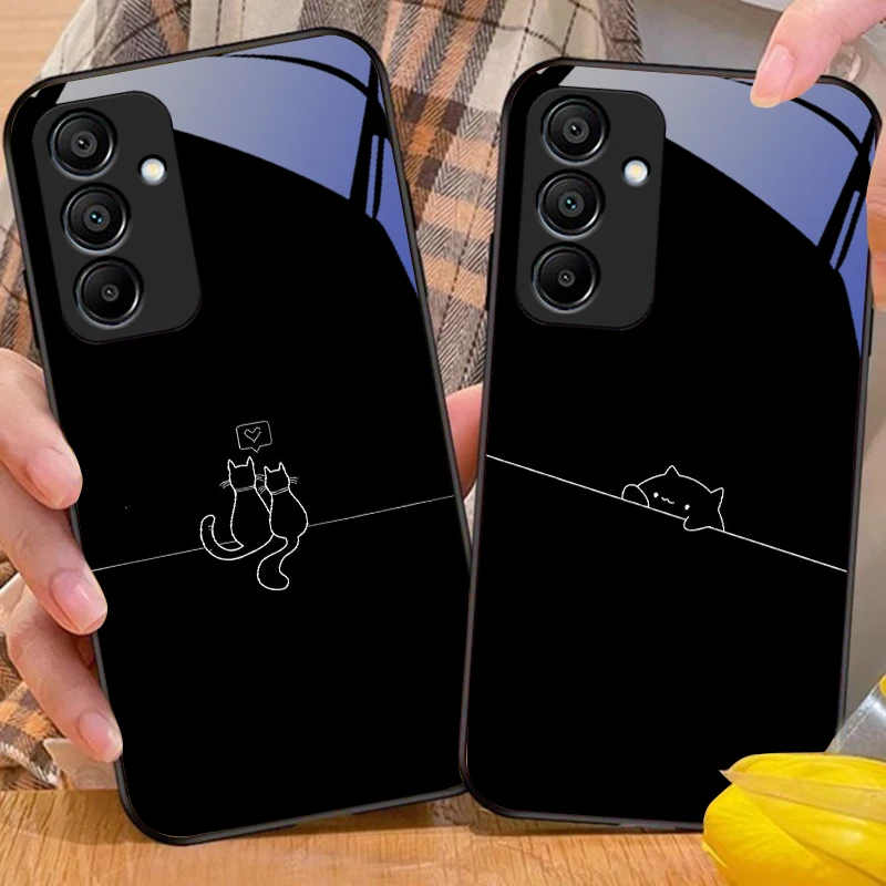 Adorable White Line Cat Glass Phone Case