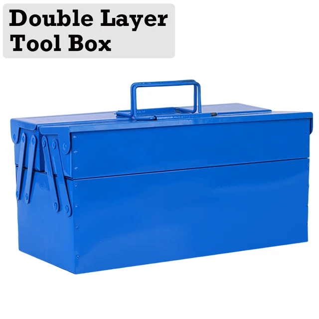 1PC Blue Double Layers Tool Box Multifunctional Metal Storage Box