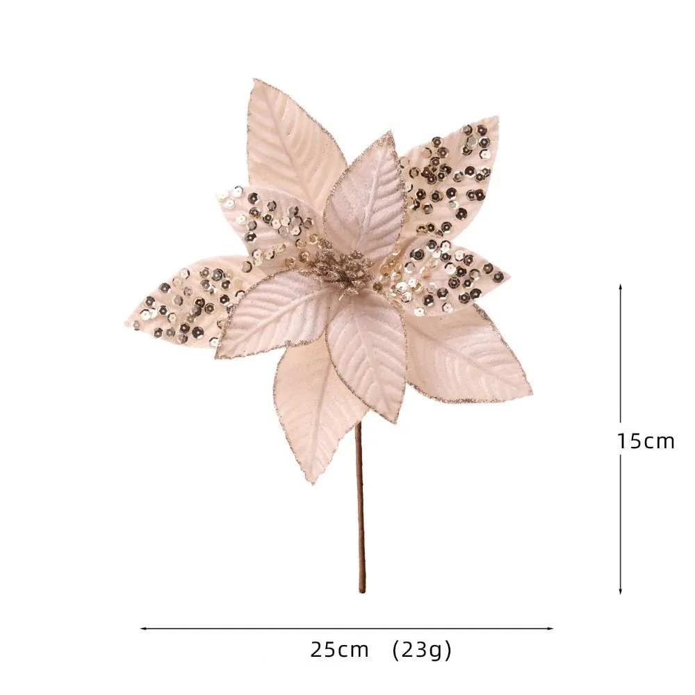 Artificial Poinsettia Flower Glitter Sequins Christmas Decoration