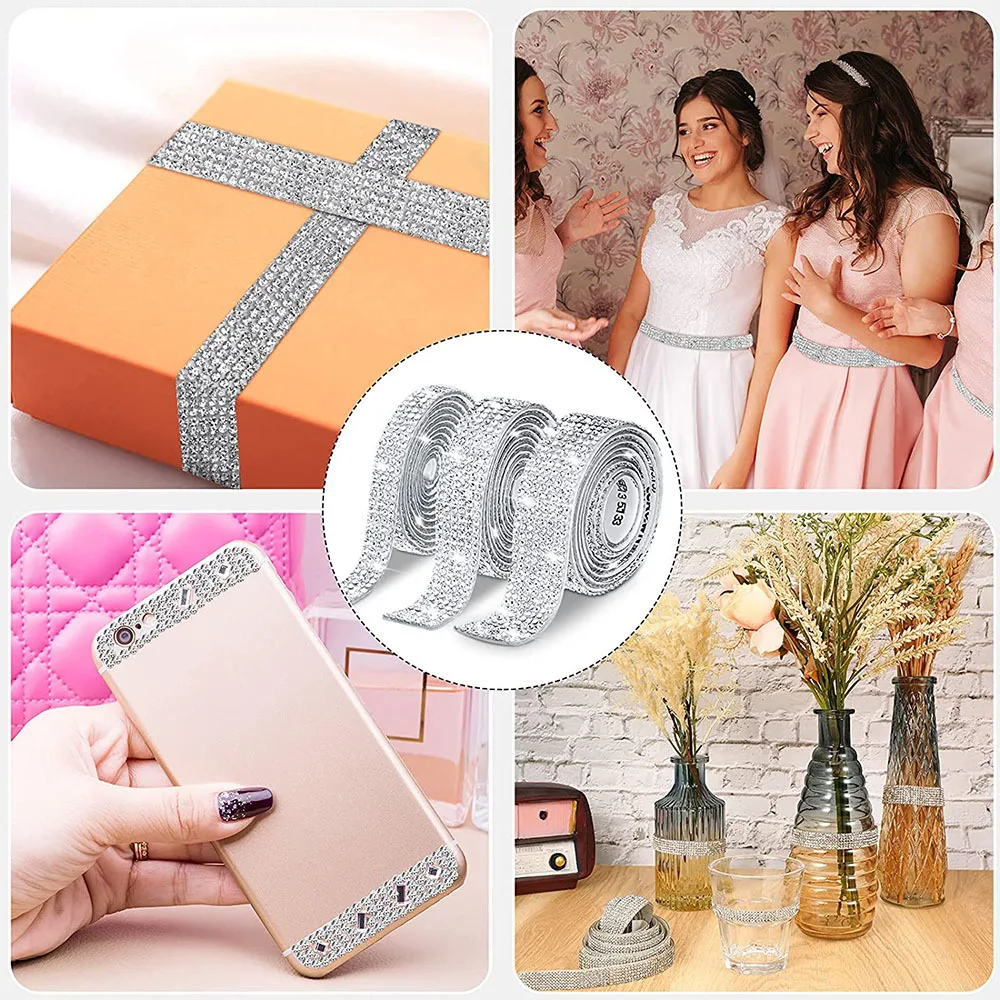 Self Adhesive Crystal Rhinestone Sticker Diamond Ribbon DIY Sticker Arts Crafts Car Phone Decoration