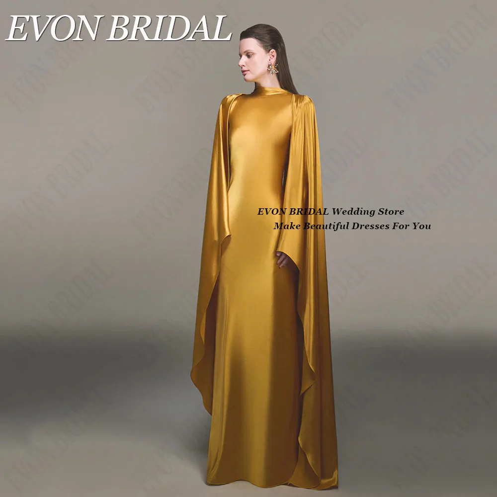 EVON BRIDAL Mermaid Satin Elegant Celebrity Red Carpet Dresses With Cape Saudi Arabia Evening Party Gowns Scoop Floor Length