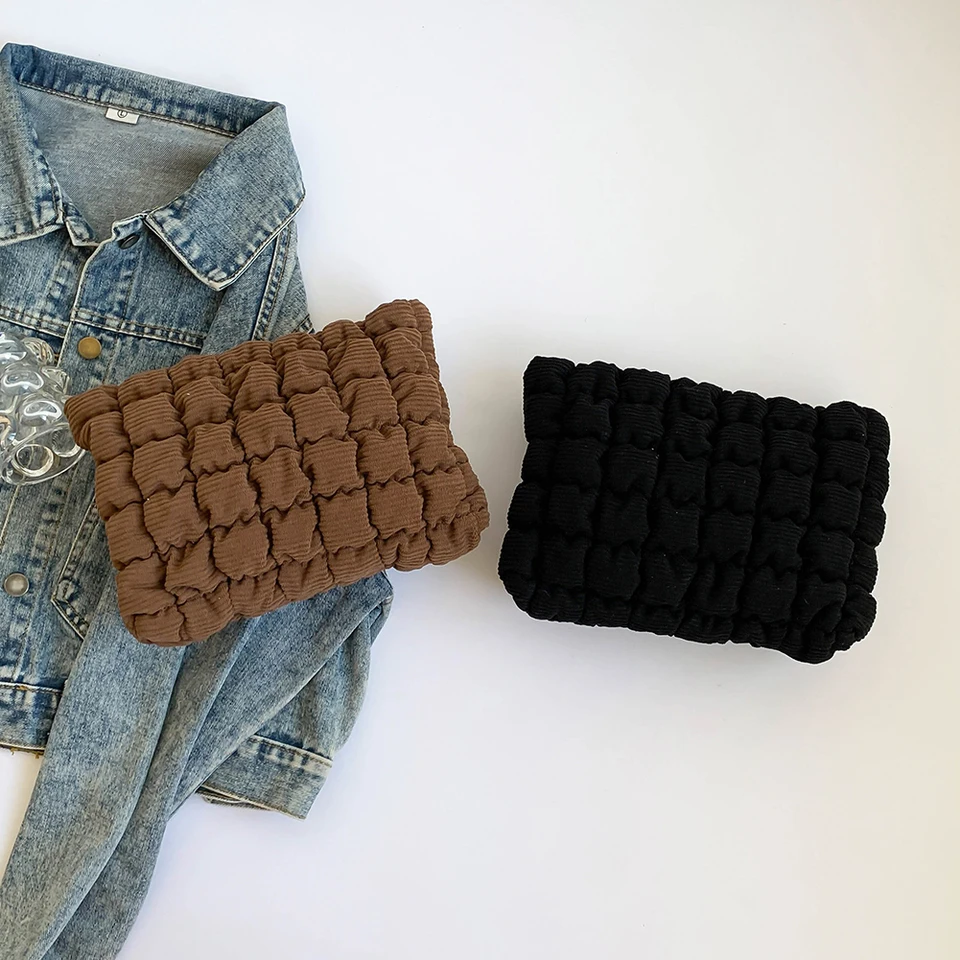 Spacious Quilted Corduroy Makeup Organizer Bag
