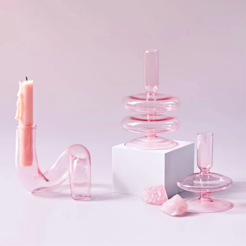 Pink Glass Candle Holder 1pc candle holders