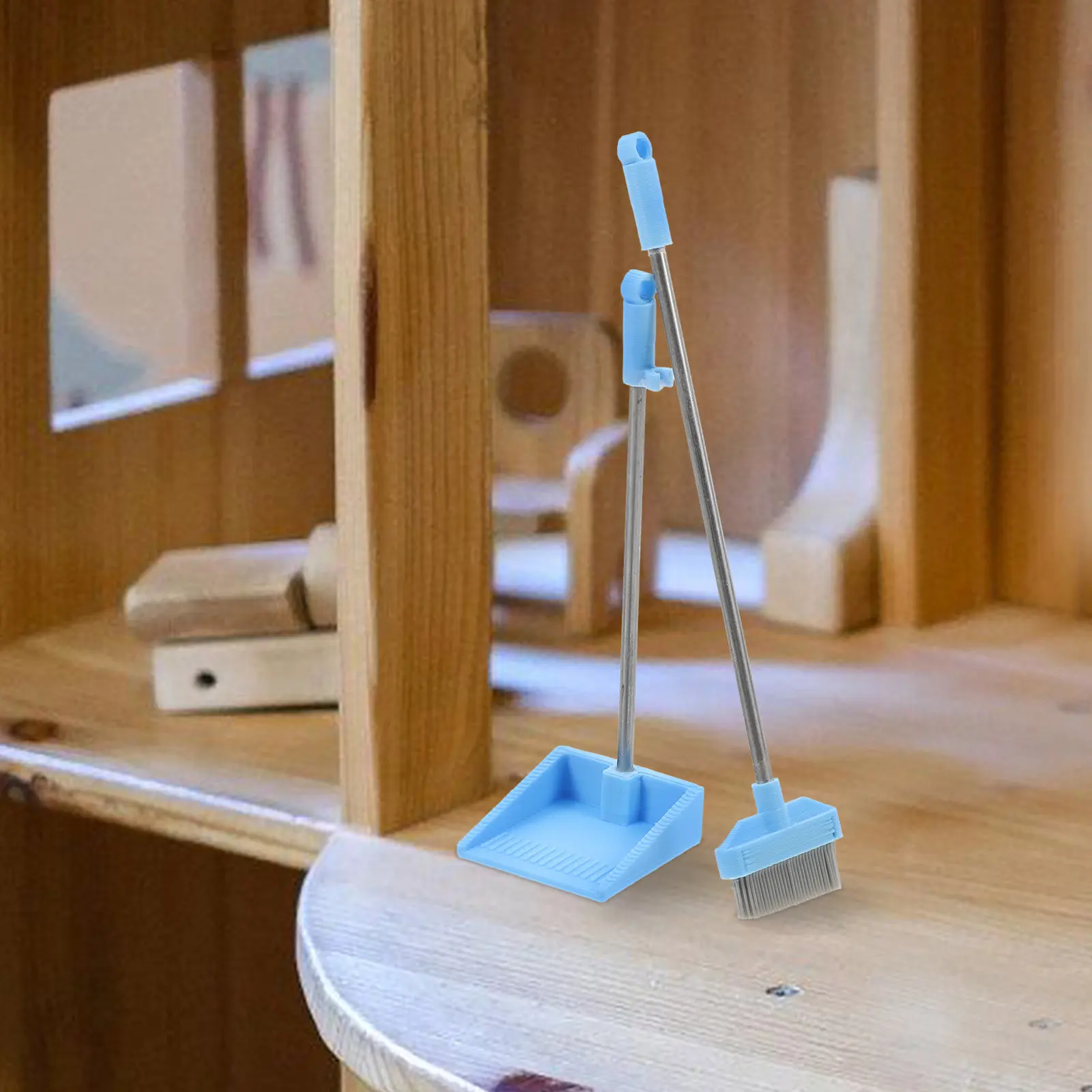 1세트 미니 빗자루 쓰레받기 세트 인형의 집 놀이집 데스크탑 장식 미니 하우스를 위한 정통적인 디테일 미니어처 청소 도구