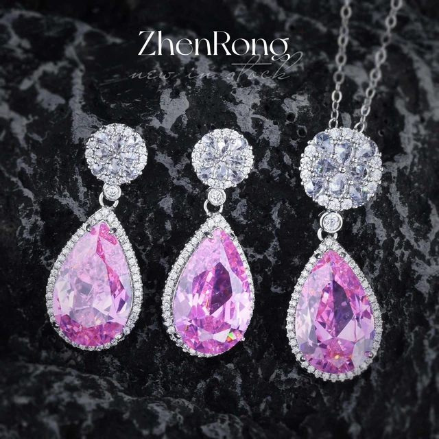 Luxury Pink Zircon Wedding Jewelry Sets for Women Bridal Jewelry