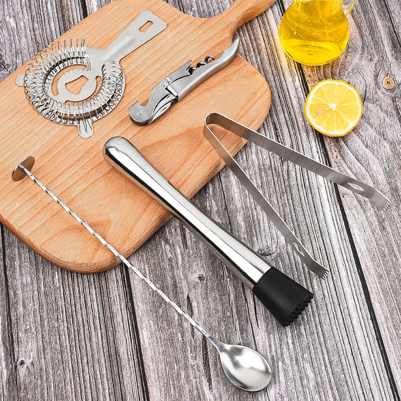 Stainless Steel Cocktail Shaker Bar Tools With Strainer Mixing Spoon Ice Tongs Muddle Opener Bartender Bar Accessories