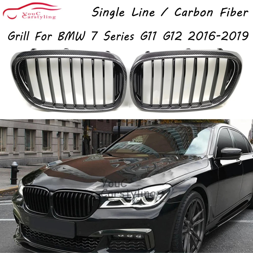 

G11 Grille Real Carbon Fiber Gloss Black Front Bumper Grill for BMW 7 Series G12 Pre-LCI 2016-2019 740i 730i 750i