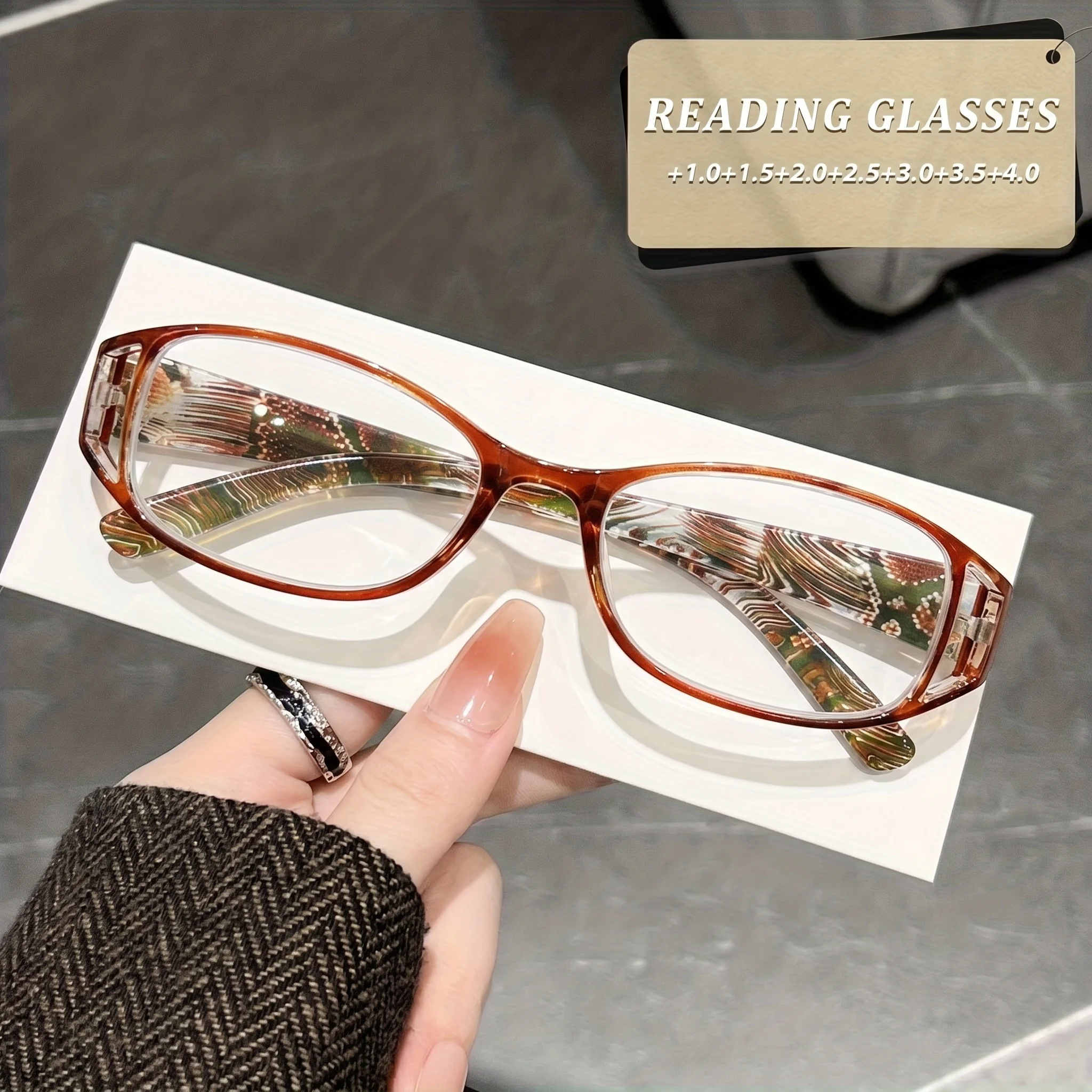 Women's Rectangular Reading Glasses Set - Textured Design, Anti Blue Light, Multi-Color, Portable (6 Pairs)