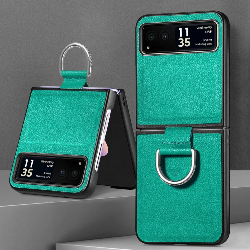Luxurious Lychee Pattern Leather Phone Case with Ring