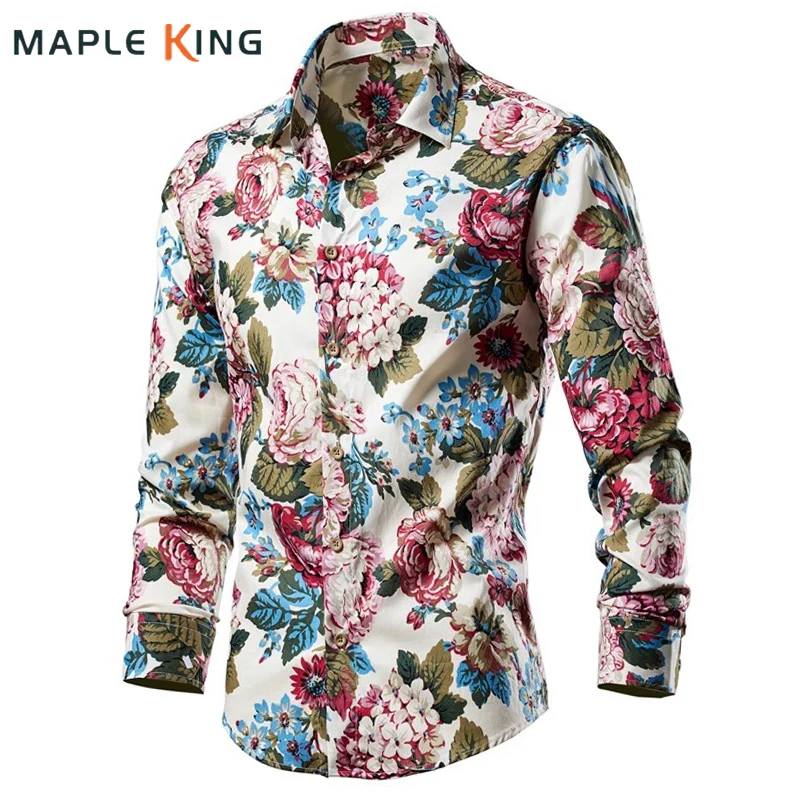 

Cotton Shirt Men Vintage Floral Printed Long Sleeve Camisa Social Masculina Luxo Designer Clothes Men Hawaiian Shirt Blusas Tops