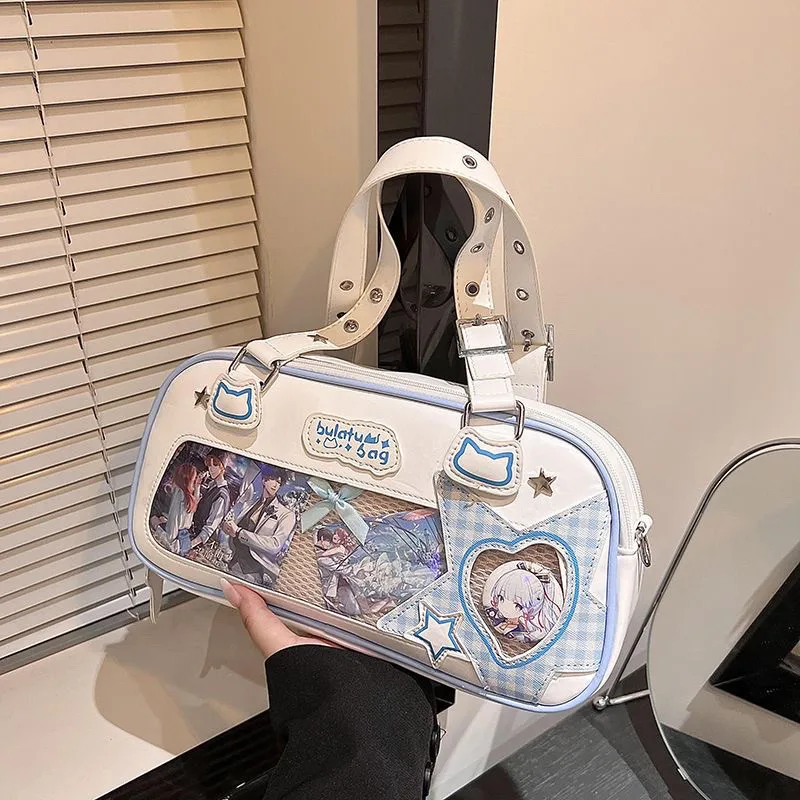 JIAERDI Japanese Transparent Blue Handbag Women Harajuku Aesthetic Leather Ita Bag Female Preppy Style Sweet Cute Shoulder Bags