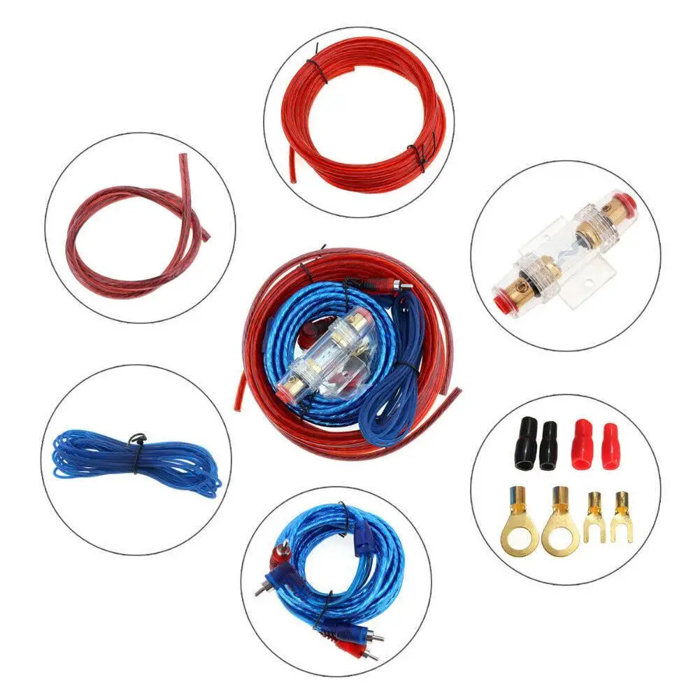 1 Set Car Audio Wiring Amplifier Subwoofer Speaker Installation Kit RCA Power Cable Fuse Holder
