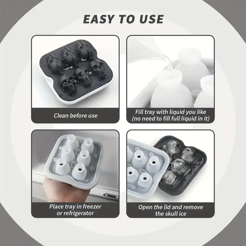 Halloween Party Ice Cube Mold 3D Skull Shape Food Grade Silicone Tray 4/6 Cavity for Whiskey Cocktail Baking Chocolate