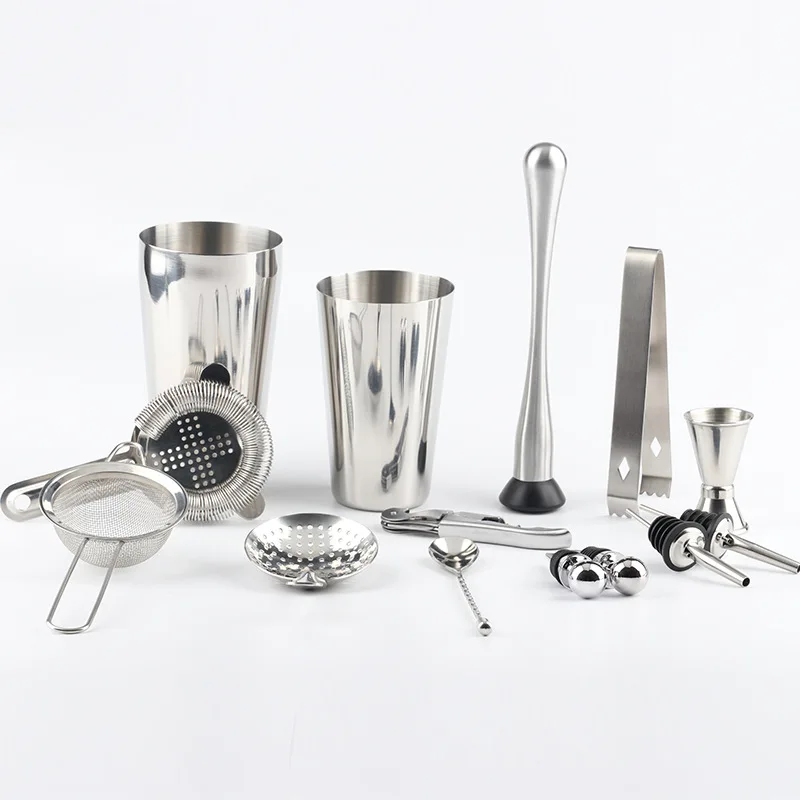 

Premium Boston Stainless Steel Cocktail Shaker Set - Complete 14-Piece Bartender Kit for Professional Mixology Enthusiasts