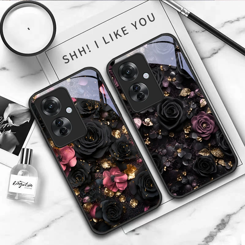 Chic Black Pink Rose Glass Phone Case