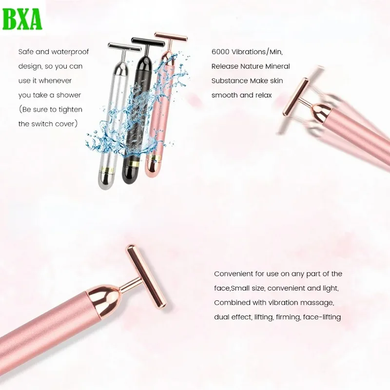 New Vibrating Facial Massager 24K Gold Roller Slimming Facial Skin Beauty Pulse Firming Face Massage Lift Tightening Wrinkle Bar