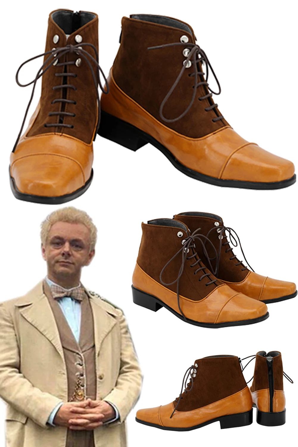 

Angel Aziraphale Shoes Men Cosplay Role Play Boots TV Good Cosplay Omens Costume Accessories Adult Fantasy Fancy Party Footwear