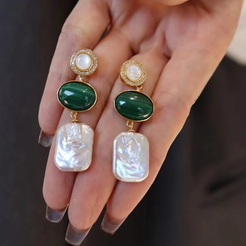 Boucles D'oreilles En Argent Sterling Avec émeraude Cultivée, Perles Et Diamants De La Mer Du Sud – Style élégant Et Goutte