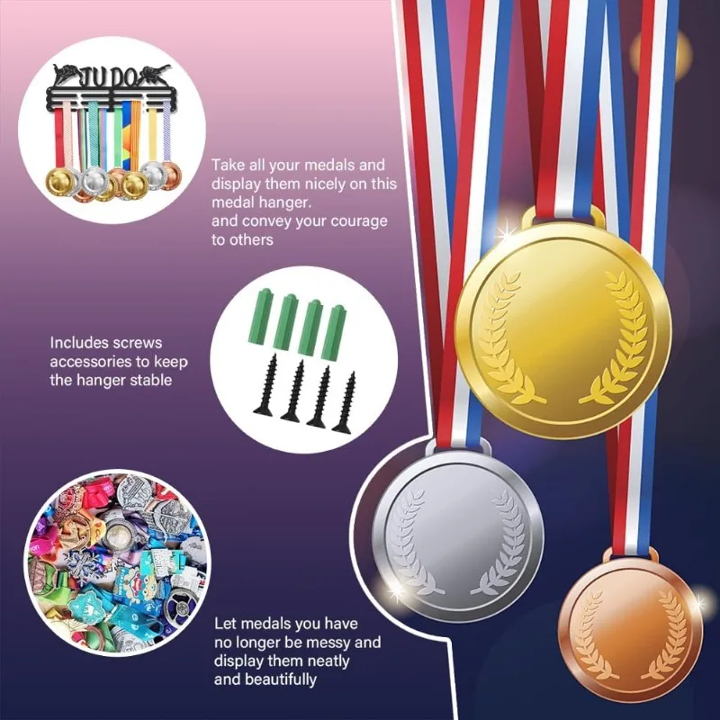 Medal Hanger Display 1pc Judo Medal Holder Wall Mount Ribbon for 60+ Medals